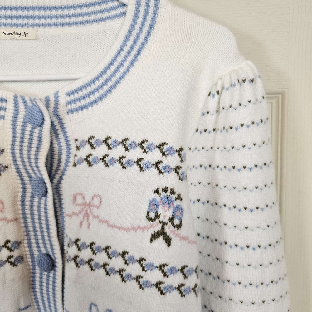 Sunday Up Button Up Cottagecore Floral Soft Girl Bell Sleeve Cardigan Sweater - Picture 4 of 9